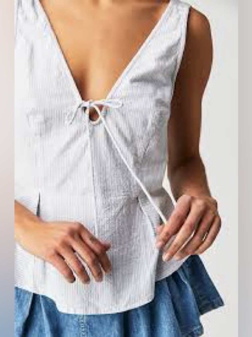 Free People | Striped Smocked Textured Tank in Pale Blue and White
